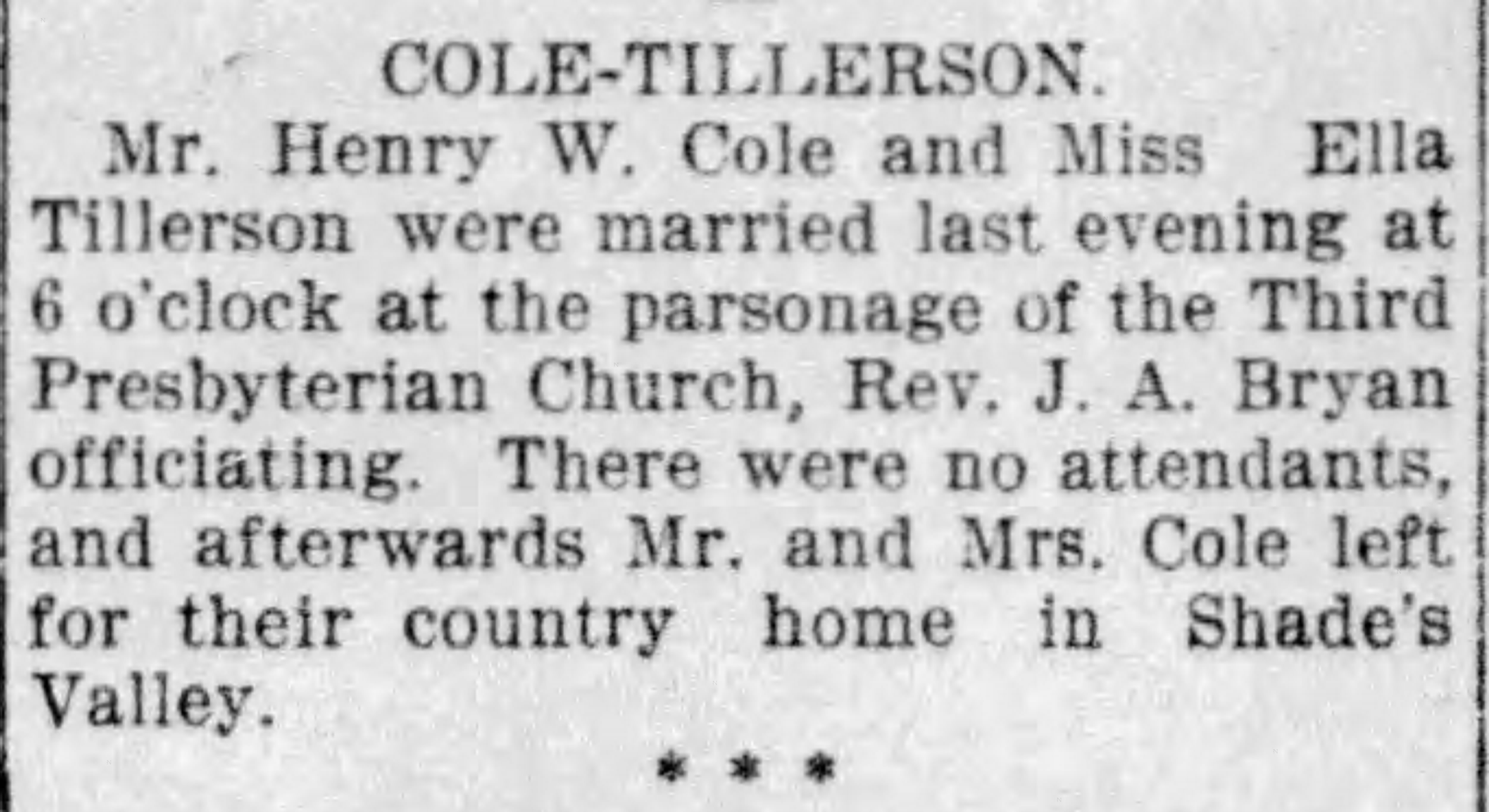 Henry W. Cole-Ella Tillerson